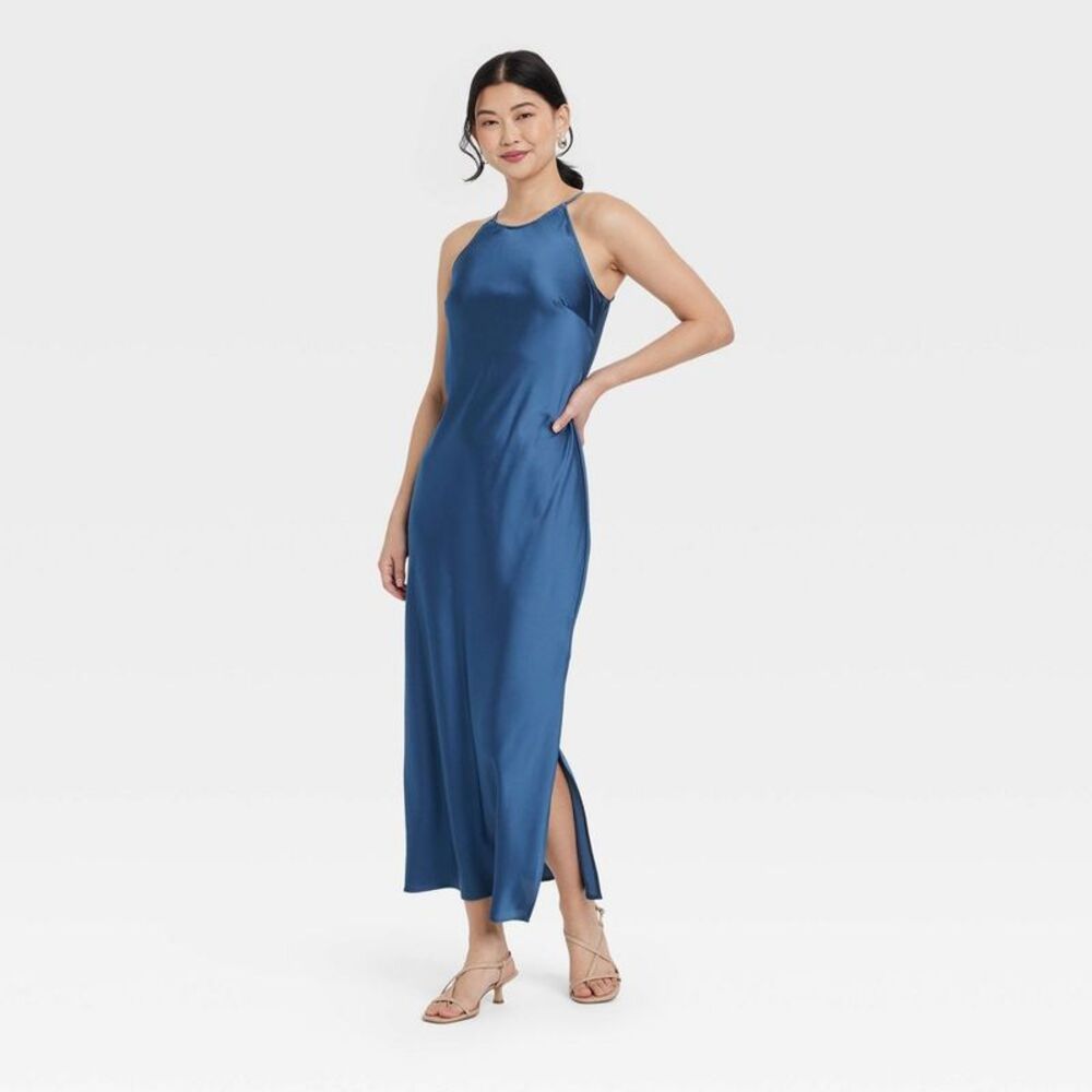 A New Day Elegant Blue Halter Neck Dress S - Picture 3 of 3